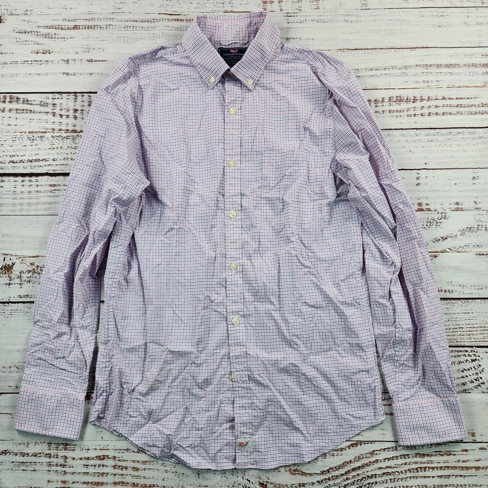 Vineyard Vines Slim Fit Murray Shirt Men's S Pink Blue Plaid Performance